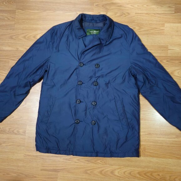 Eddie Bauer goose down button up jacket Spring Jacket Navy Blue mens Medium - Picture 1 of 16